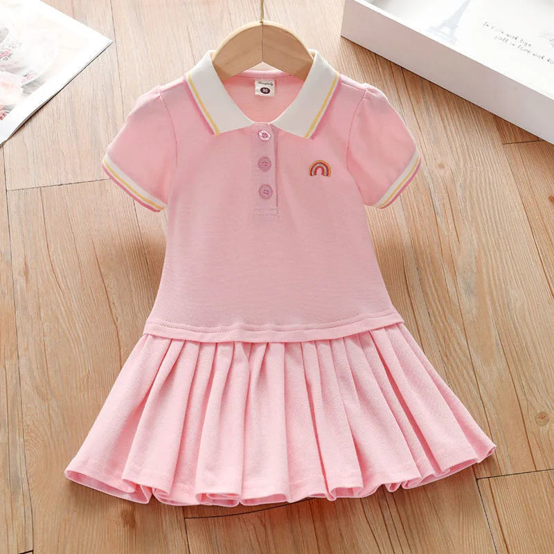 Party Dress Children's Clothing 2025 Baby Girls Pink Dresses Cartoon Rainbow Summer Holiday Dresses Kids Clothes