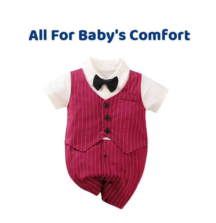 Newborn Clothing Handsome Gentleman Party Dress CottonComfortable AndSoft Summer Boys And Girls 0-18m Short Sleeve Baby Bodysuit