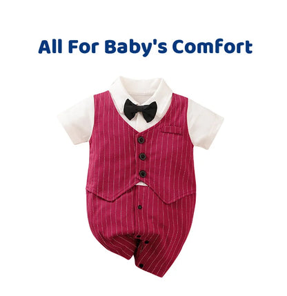 Newborn Clothing Handsome Gentleman Party Dress CottonComfortable AndSoft Summer Boys And Girls 0-18m Short Sleeve Baby Bodysuit