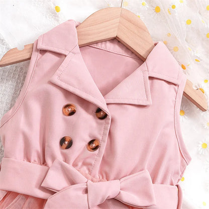 Girls Party Dresses Spring Summer Luxury Elegant Bow Princess Vest Dress Kids Lace Wedding Birthday Clothes 1-5 Years
