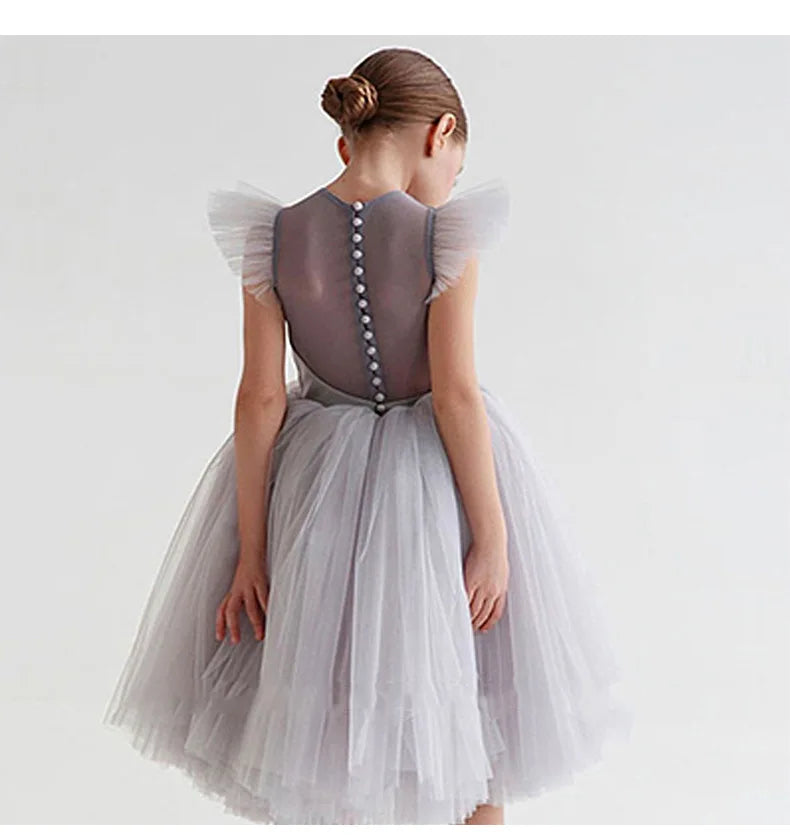 2025 New Summer Girls Dress Elegant Fashion Little Princess Dress Long Tulle Kids Lace Wedding Ceremony Dresses For 2-10 Years