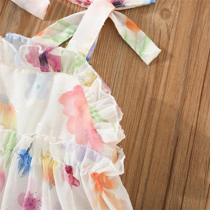 Summer Girls' Dress Strap Chiffon Cool Beach Skirt Beautiful Fragmented Flower Ladies Fashion Bow Sleeveless Skirt