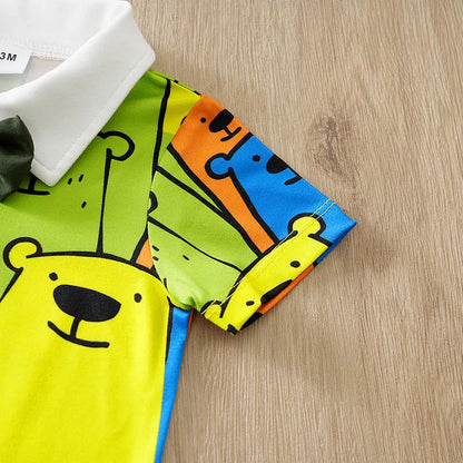 Summer bear Costume T-shirt+shorts Pants Boy Girl Baby Infant Outfit Clothes Toddler Casual Cartoon Print Clothes Four colors