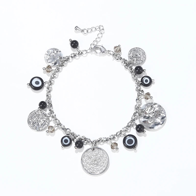 Fashion Jewelry Women's Life Gifts Beauty Head Accessories Indian Like Handmade Round Mesh Pendant Devil's Eye Chain Bracelet