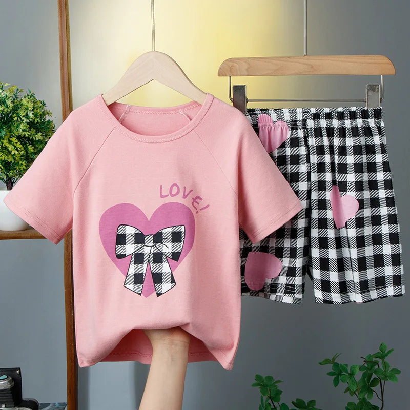 Summer Cartoon T-Shirt+Shorts 2-Piece Clothing Set Cotton Kids Boys Girls Casual Tracksuit Clothes Suits Outdoor Fashion 2-12Y