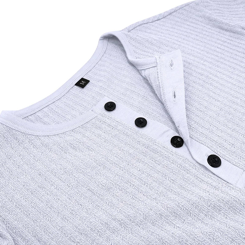 Summer Trend Men's Short Sleeve Casual T-Shirts Solid Henley Neck Button Up Pullover Tops Spring Turn Down Collar Basic Shirt (Available)