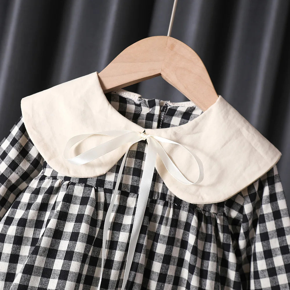 Girl's Sweet  Princess Dress Children Spring Autumn Baby Infants Bow Plaided Patchwork Party Dresses Vestidos Kids
