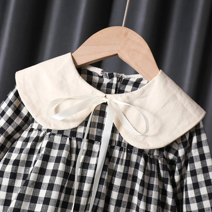 Girl's Sweet  Princess Dress Children Spring Autumn Baby Infants Bow Plaided Patchwork Party Dresses Vestidos Kids
