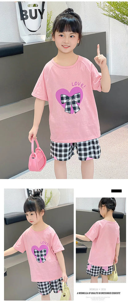 Summer Cartoon T-Shirt+Shorts 2-Piece Clothing Set Cotton Kids Boys Girls Casual Tracksuit Clothes Suits Outdoor Fashion 2-12Y