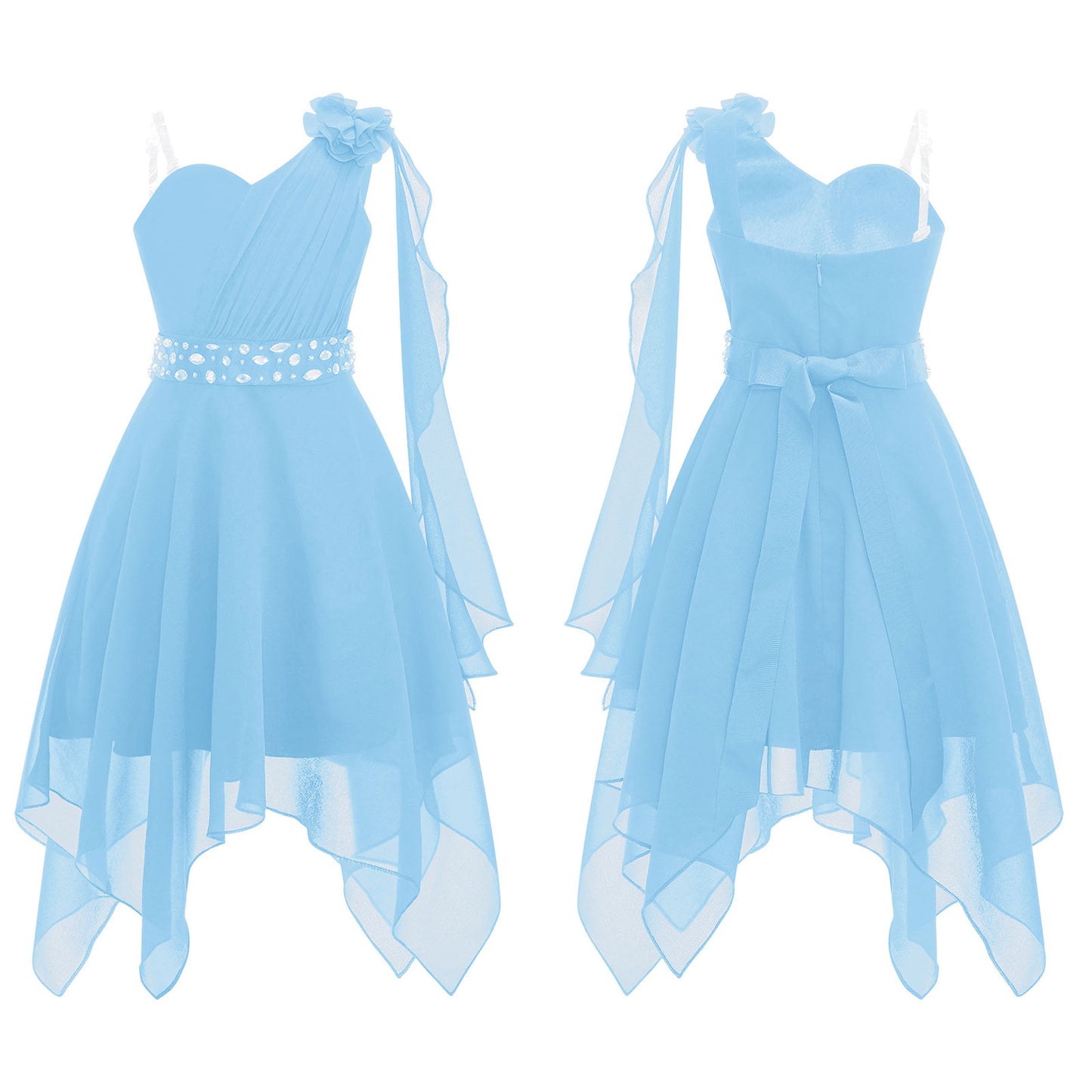 Summer Girls Festive Dress Hi-Lo Tulle Sleeveless Shiny Beaded Dress Flower Kids Wedding Pageant Clothing Evening Communion Gow