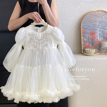 Girls' Princess Dress, High-end Flower Girl, Little Girl's Birthday Western-style Children's Palace Style Pearl Dress
