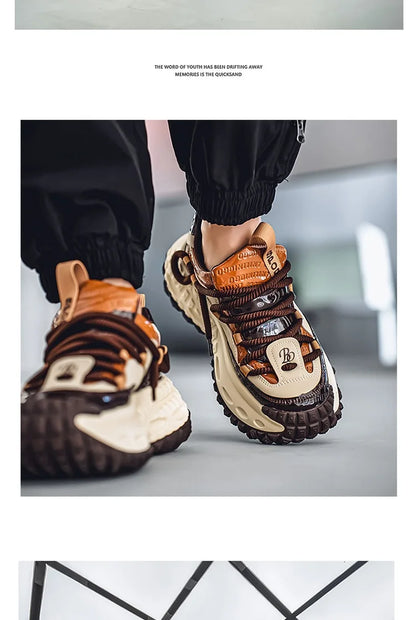 New Thick Soled Height Increasing Men's Casual Shoes 2025 Spring Color Blocked Comfortable Fashion Trend Low Cut Chunky sneakers (Available)