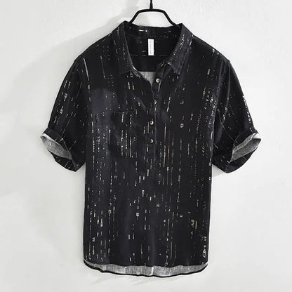 Summer Men Clothing 2025 New Fashion Casual Versatile Shirt Short-sleeved Top Loose Printed Thin   (Available)