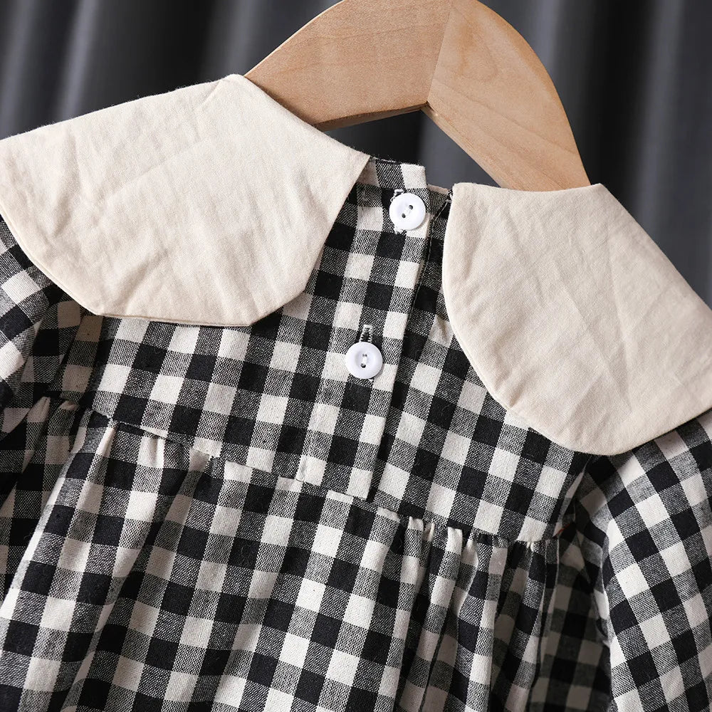 Girl's Sweet  Princess Dress Children Spring Autumn Baby Infants Bow Plaided Patchwork Party Dresses Vestidos Kids