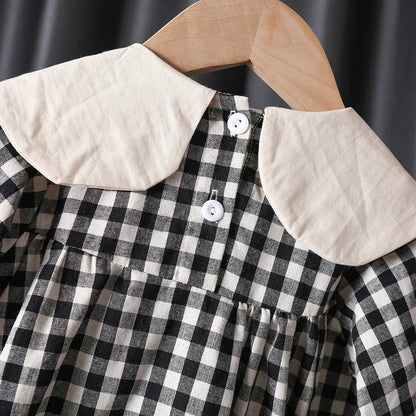 Girl's Sweet  Princess Dress Children Spring Autumn Baby Infants Bow Plaided Patchwork Party Dresses Vestidos Kids