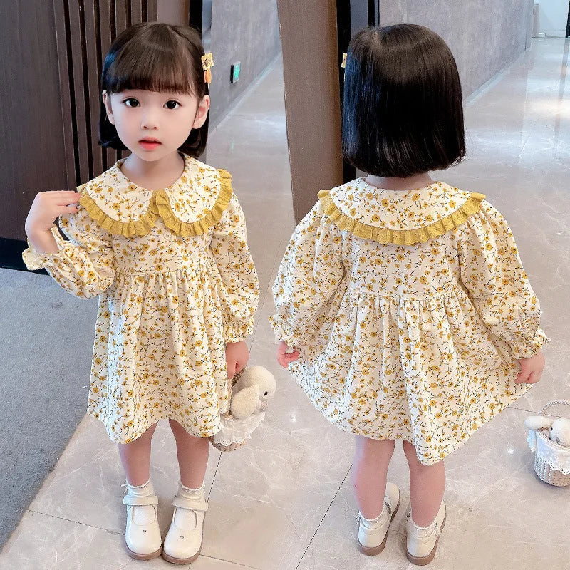 Girls Casual Dresses  Yellow Floral Lapel Dress for Girls 2-7Y Cute Toddler Dress Flower Girl & Casual Outfit