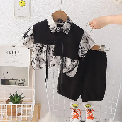 Summer Children Boys National style children's clothes shirt Shorts 2pcs/Set Toddler Fashion Clothing Tracksuit 1 2 3 4 5 Years