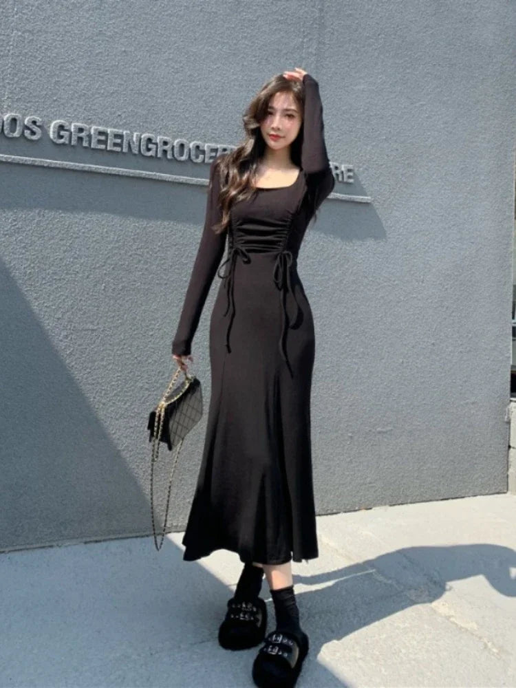 French Style Dresses Women High Waisted  Daily Casual Comfortable Long Sleeve Ladies Mermaid Dress  Autumn Winter Clothes  (Available)