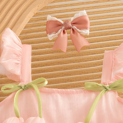 Newborn Girl Dress Layered Chiffon Princess Dress Flower Bow Tutu Dress for Baby Girl
