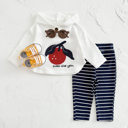 New Baby Boy Clothes 2Pcs Autumn Winter Hooded Long Sleeve Top Pants Cartoon Fruits Toddler Outfit Kids Newborn Clothing Sets