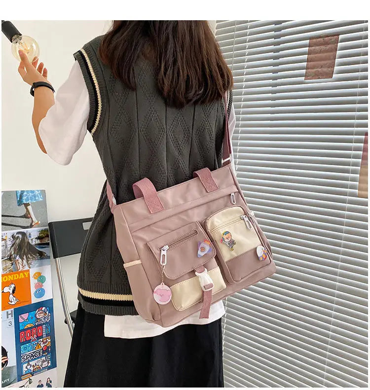 School Tote Book Bags for Girls Satchels Canvas Women Handbags Shoulder Bag Nylon Ladies Messenger Bag Oxford Crossbody Bags