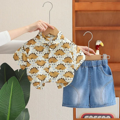 Boys' Summer Shirt Set 2025 New Summer Children's Clothes Baby Short sleeved Shorts Stylish