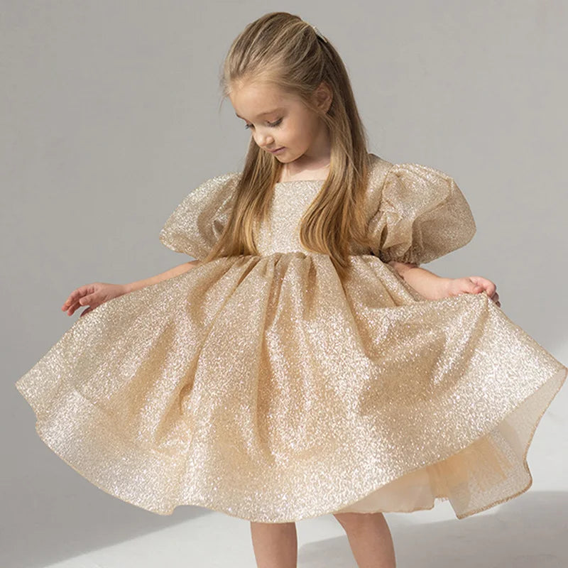 Elegant Puffy Luxury Girls Party Dresses Bowknot Evening Dress Flower Girl Princess Dress For Weddings Solid Bridesmaid Costume