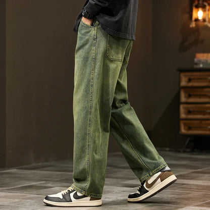 Jeans Men Baggy Pants Wide Leg Spring Straight Loose Fit Blue Green Denim Pants Streetwear Fashion Pockets Vintage Man Clothes