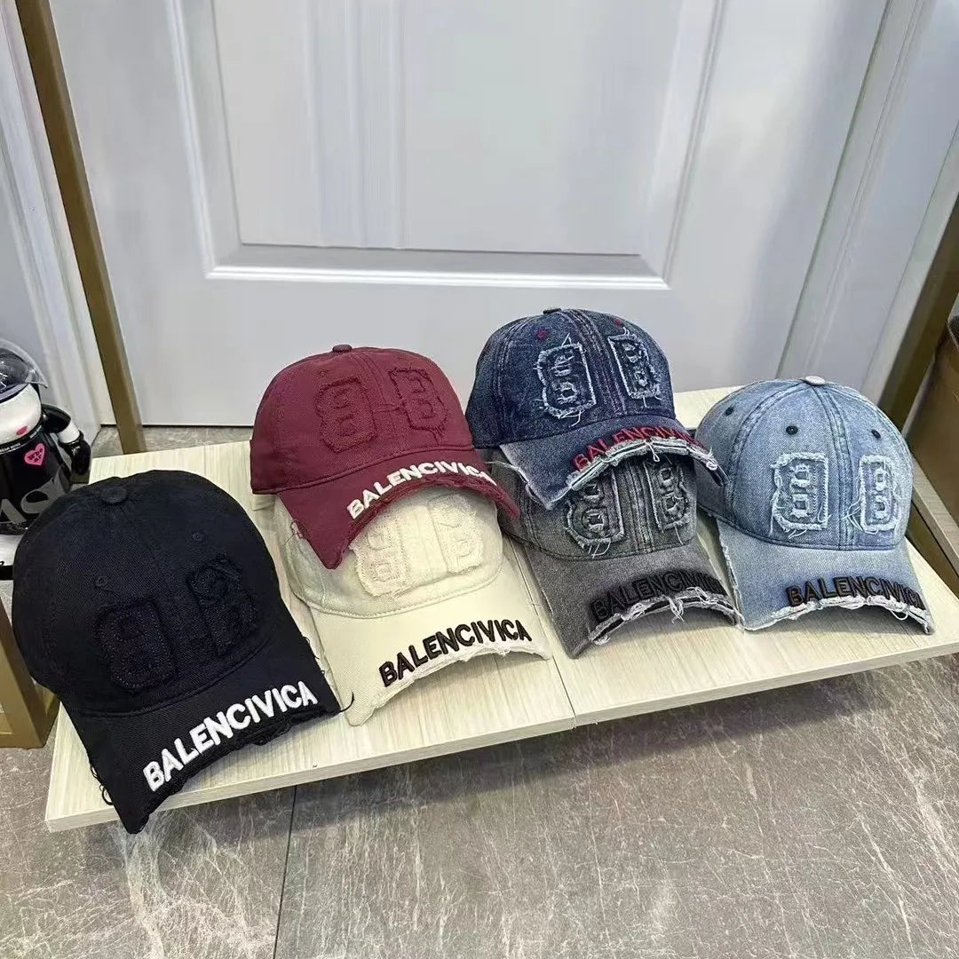fashion denim baseball cap women men hats vintage distressed letters embroidered cotton soft top casual hats unisex