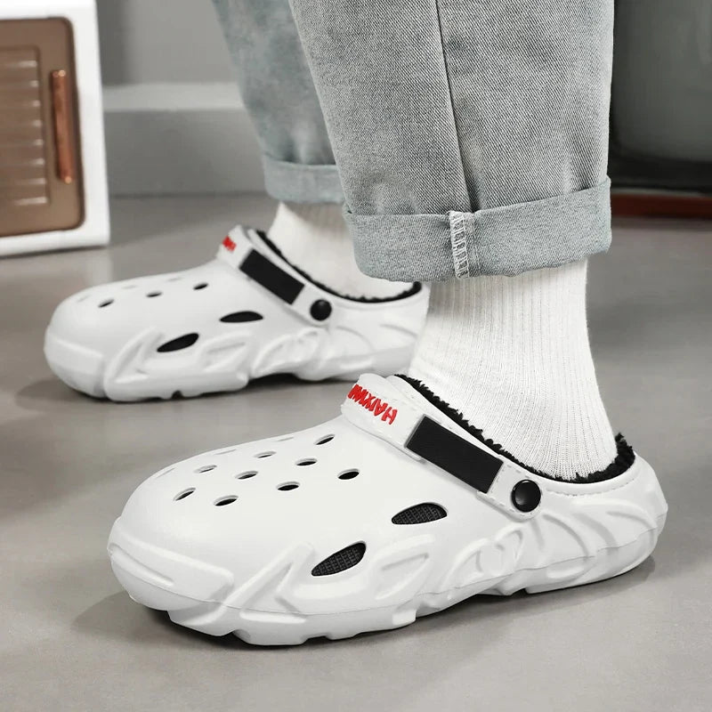 Winter Warm Home Slippers Men Waterproof Fur Clogs Slippers Garden Slippers Fuzzy Plush Slippers Bedroom Shoe For Indoor Outdoor (Available)