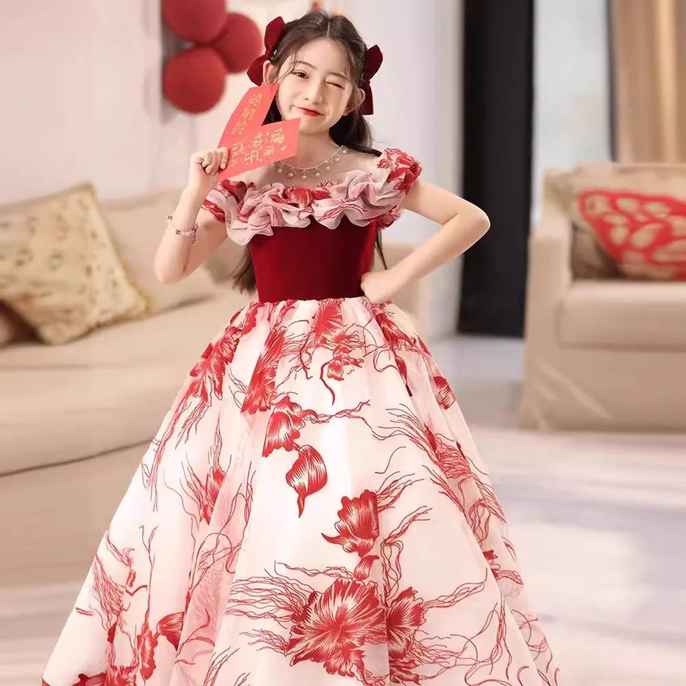 Girls' dress Princess dress Little girl Birthday party Flower Child Wedding Children's catwalk pompadour dress