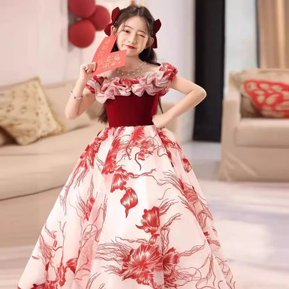 Girls' dress Princess dress Little girl Birthday party Flower Child Wedding Children's catwalk pompadour dress