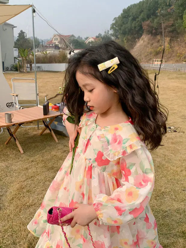 New Summer Kids Dresses for Girls Pure Color All-match Lace Girls  Short-sleeved Dress Baby Princess Dress Girls Clothes