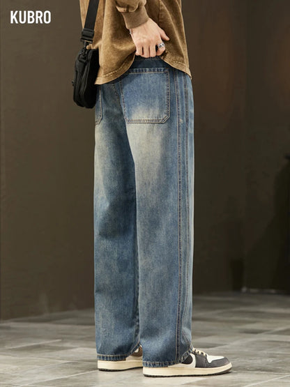 Streetwear Vintage Jeans Men's New Personality Thin Fashion Personalized Loose Trousers Casual Straight Wide Denim Pants Male