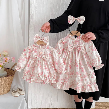 2025 Boutique Spring Cute Baby Clothes Girls Floral Print Dresses Newborn Girl Romper Birthday Party New Dress for Children Kids