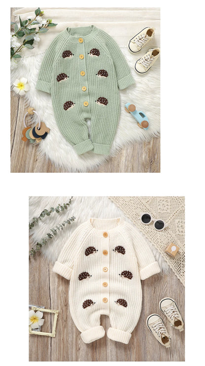 Newborn Clothes Outfits Autumn Winter Baby Boy Girl Long Sleeve Knitted Rompers Jumpsuits Cute Hedgehog Infant Outwear Playsuits