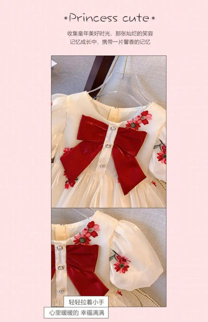 Girls Dress Summer New Muyun Yarn embroidery Brocade Birthday Dress Girl Baby Summer Dress Children's Princess Dress