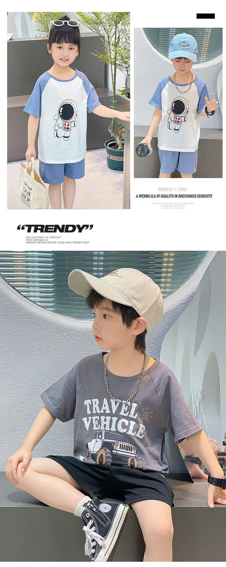 Summer Cartoon T-Shirt+Shorts 2-Piece Clothing Set Cotton Kids Boys Girls Casual Tracksuit Clothes Suits Outdoor Fashion 2-12Y