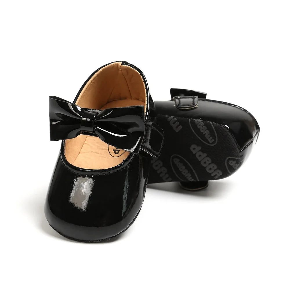 Newborn Baby Girls Shoes Patent Leather First Walkers Bow Red Black Soft Soled Non-slip Crib Kids Shoes