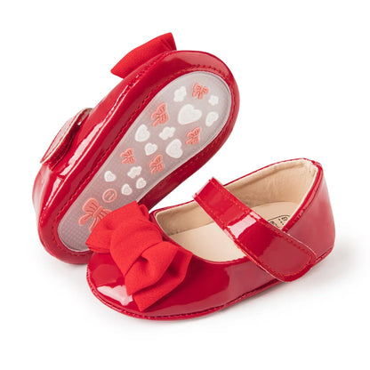 Newborn Baby Shoes Baby Boy Girl Shoes Girl Classic Bowknot Rubber Sole Anti-slip PU Dress Shoes First Walker Toddler Crib Shoes
