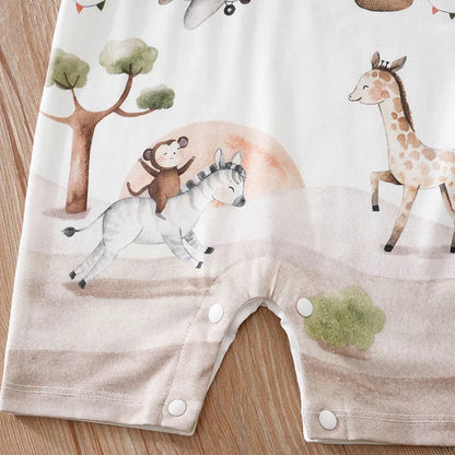 Summer Boys And Girls Cute Cartoon Animal Print Comfortable Casual Short Sleeve Baby Bodysuit