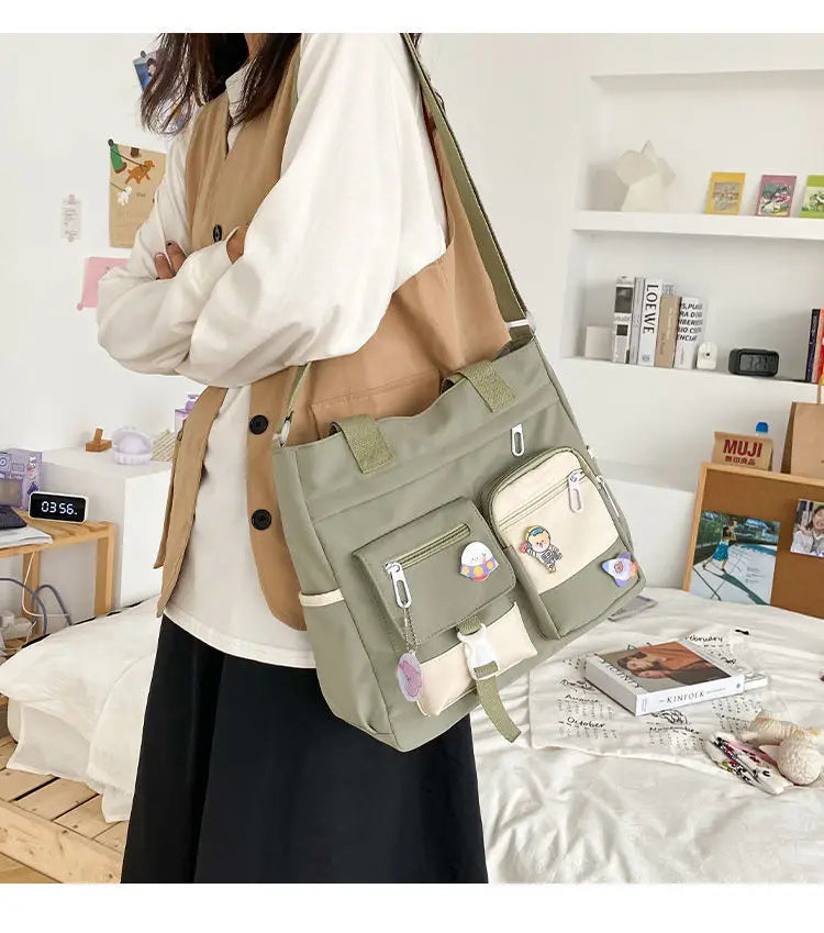School Tote Book Bags for Girls Satchels Canvas Women Handbags Shoulder Bag Nylon Ladies Messenger Bag Oxford Crossbody Bags