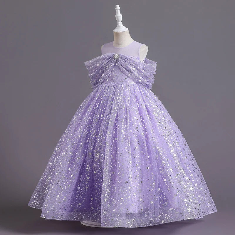 New Girls Dress Summer Children's Mesh Lace Floor Style Runway Show Host Dress Performance Puffy Birthday Dress