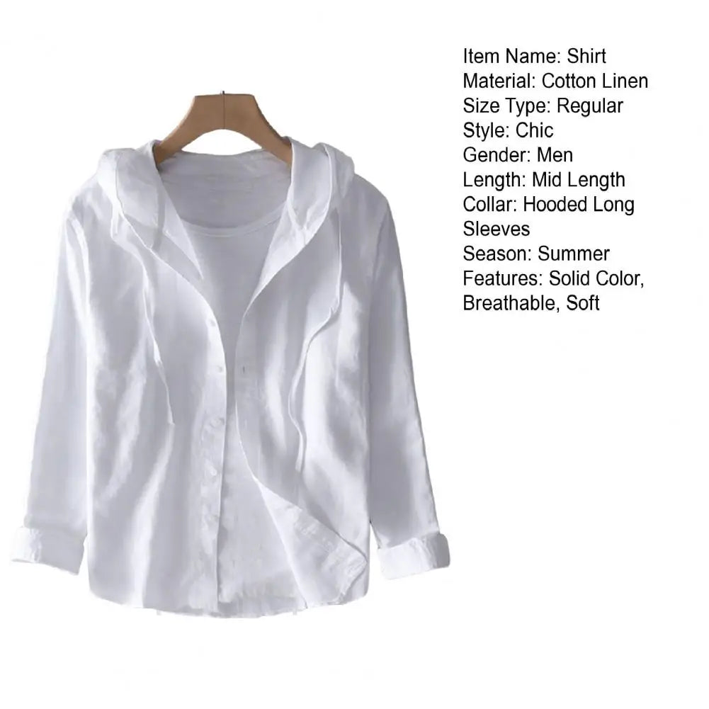 Men Summer Shirt Sun Anti UV Long Sleeve Hooded Drawstring Single breasted Soft Loose Breathable Cardigan Coat Top (Available)