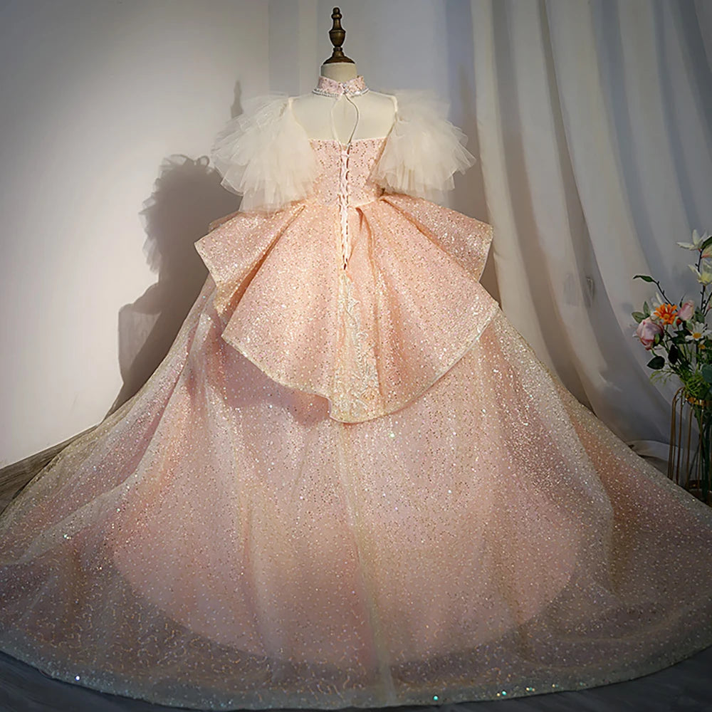 Kids Girls Princess Dress for Party Birthday Exquisite Beadings Sequined Tulle Ball Gown Flower Girl Wedding Dresses Children