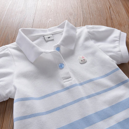 Girls' Fashion Polo Dress with Stripes Kids Elegant Puffed Sleeves Clothes Baby Girls Summer Dresses