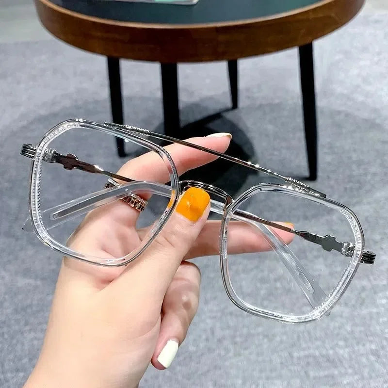 Fashion Men Sunglasses Oversized Frame Women Anti-blue Light Transparent Glasses UV400 Eyewear Flat Mirror Eyeglass