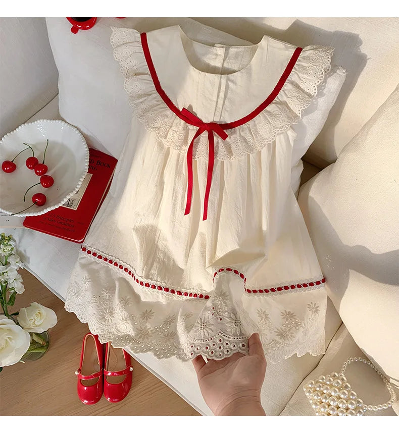 Summer Girl Dress New Fashion Versatile Summer Dress Exquisite Sweet Lace Girl Clothes Simple Ruffled Princess Skirt Ropa Niña