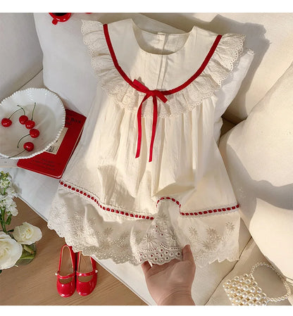 Summer Girl Dress New Fashion Versatile Summer Dress Exquisite Sweet Lace Girl Clothes Simple Ruffled Princess Skirt Ropa Niña