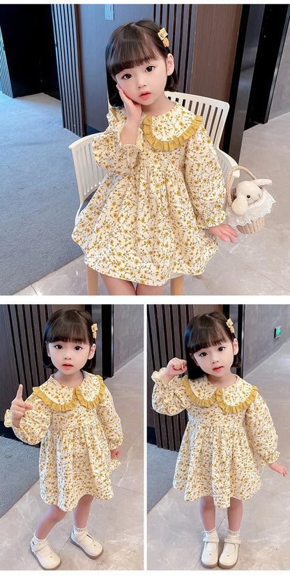 Girls Casual Dresses  Yellow Floral Lapel Dress for Girls 2-7Y Cute Toddler Dress Flower Girl & Casual Outfit